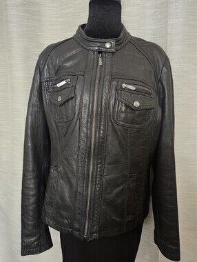 Black Leather Zip-Front Women's Jacket XL